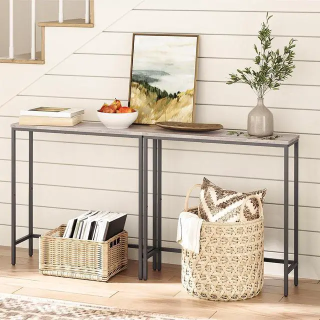 Alt view image 5 of 7 - 2 Pack Narrow Console Table, 29.5" Small Entryway Table, Thin Long Sofa Side Display Table, for Hallway, Bedroom, Living Room, Foyer, Greige and Black BG75XGP201