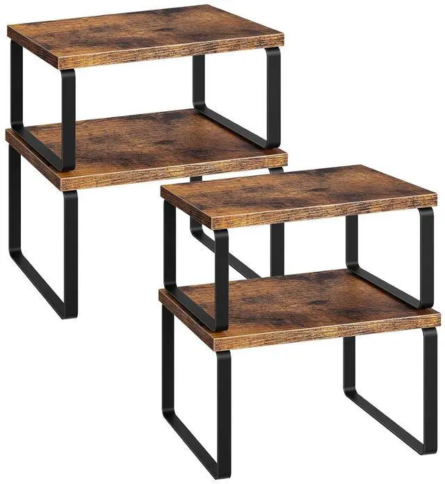 Main image of Cabinet Organizer Shelf, Set of 4, Kitchen Countertop Organizer, Kitchen Countertop Shelf, Spice Rack for Counter, Stackable, Expandable for Cabinet, Kitchen, Rustic Brown and Black BF33TLP201
