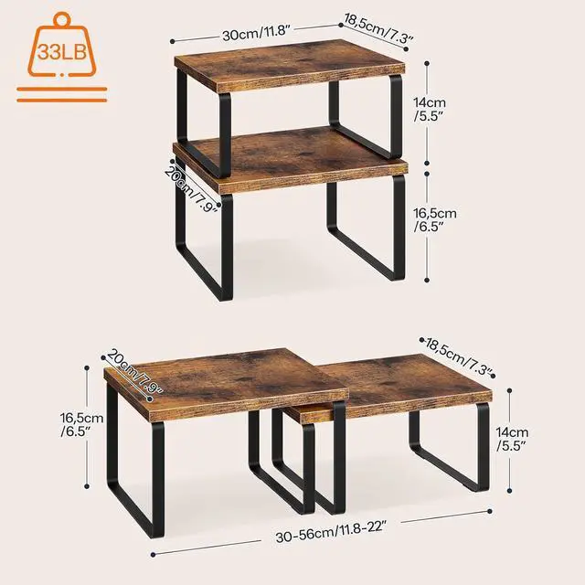Alt view image 3 of 7 - Cabinet Organizer Shelf, Set of 4, Kitchen Countertop Organizer, Kitchen Countertop Shelf, Spice Rack for Counter, Stackable, Expandable for Cabinet, Kitchen, Rustic Brown and Black BF33TLP201