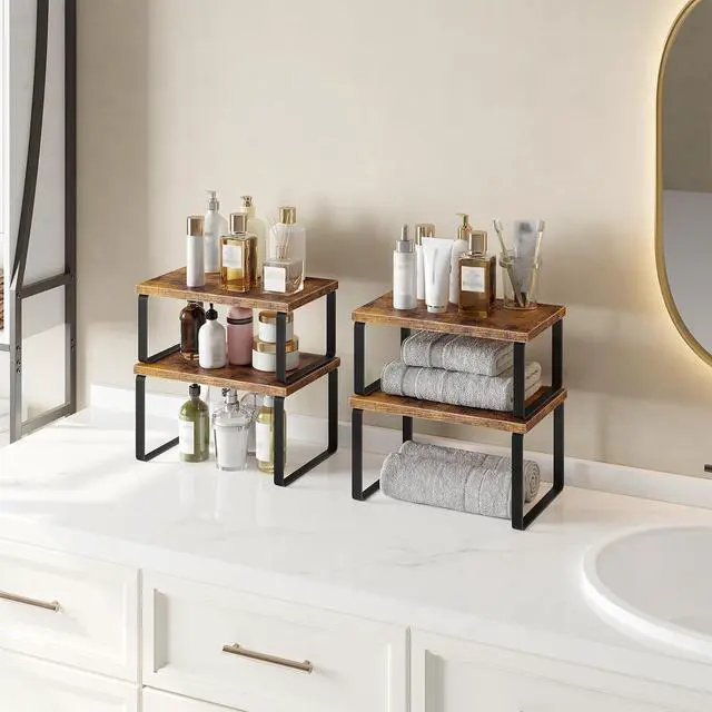 Alt view image 5 of 7 - Cabinet Organizer Shelf, Set of 4, Kitchen Countertop Organizer, Kitchen Countertop Shelf, Spice Rack for Counter, Stackable, Expandable for Cabinet, Kitchen, Rustic Brown and Black BF33TLP201