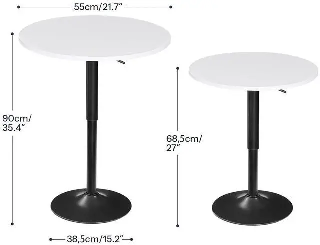 Alt view image 3 of 7 - Bar Table, Height-Adjustable Round Pub Table 27-35.4 Inches with Sturdy Base, Modern Style, Easy to Assemble, Suitable for Small Space, White BW58BT01G1
