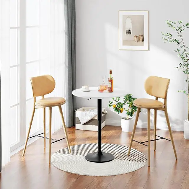 Alt view image 4 of 7 - Bar Table, Height-Adjustable Round Pub Table 27-35.4 Inches with Sturdy Base, Modern Style, Easy to Assemble, Suitable for Small Space, White BW58BT01G1