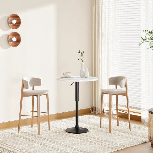 Alt view image 5 of 7 - Bar Table, Height-Adjustable Round Pub Table 27-35.4 Inches with Sturdy Base, Modern Style, Easy to Assemble, Suitable for Small Space, White BW58BT01G1
