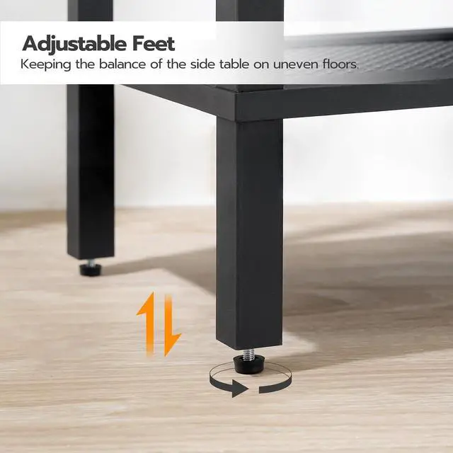 Alt view image 7 of 7 - Side Table with Charging Station, End Table with USB Ports and Outlet, Nightstand with 2-Tier Storage Shelf, Faux Rattan Decoration, for Small Space, Greige and Black BG91UBZ01