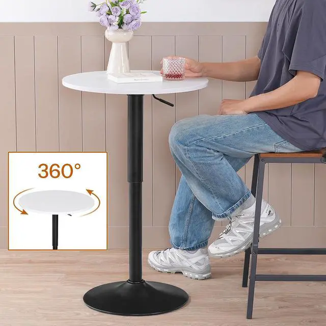 Alt view image 6 of 7 - Bar Table, Height-Adjustable Round Pub Table 27-35.4 Inches with Sturdy Base, Modern Style, Easy to Assemble, Suitable for Small Space, White BW58BT01G1