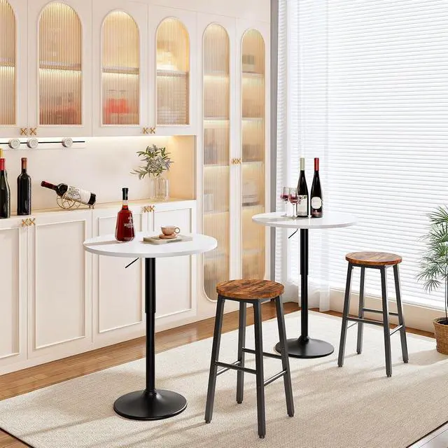 Alt view image 7 of 7 - Bar Table, Height-Adjustable Round Pub Table 27-35.4 Inches with Sturdy Base, Modern Style, Easy to Assemble, Suitable for Small Space, White BW58BT01G1