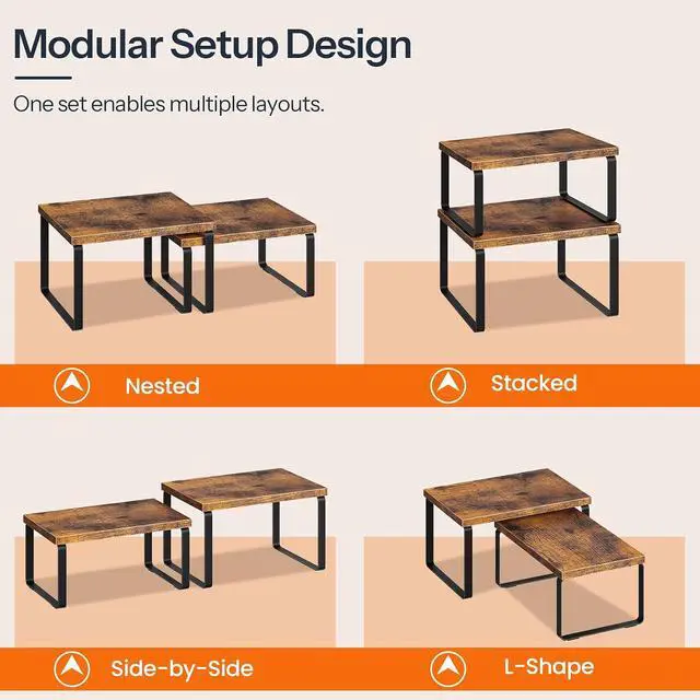 Alt view image 7 of 7 - Cabinet Organizer Shelf, Set of 4, Kitchen Countertop Organizer, Kitchen Countertop Shelf, Spice Rack for Counter, Stackable, Expandable for Cabinet, Kitchen, Rustic Brown and Black BF33TLP201