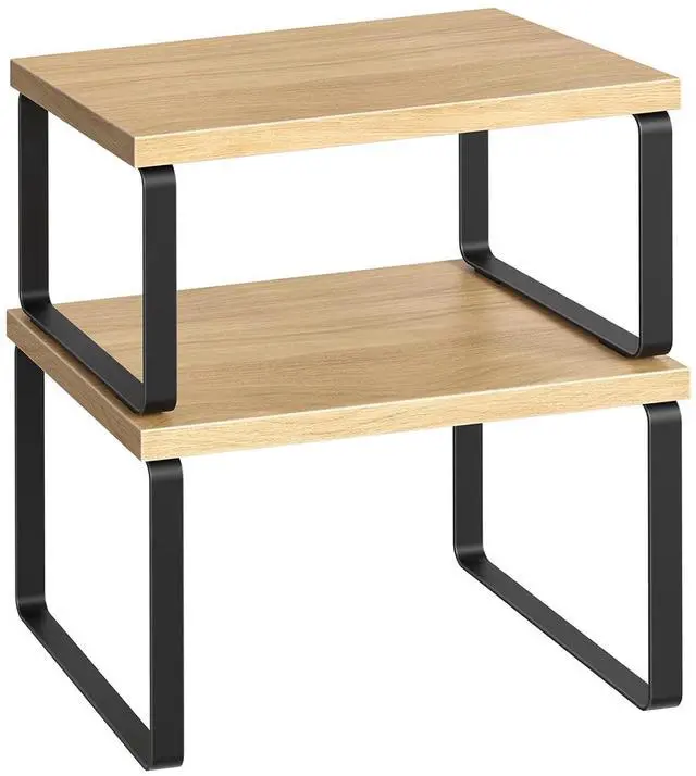 Main image of Cabinet Organizer Shelf, Set of 2, Kitchen Countertop Organizer, Kitchen Countertop Shelf, Spice Rack for Counter, Stackable, Expandable for Cabinet, Kitchen, Natural and Black BN33TL01