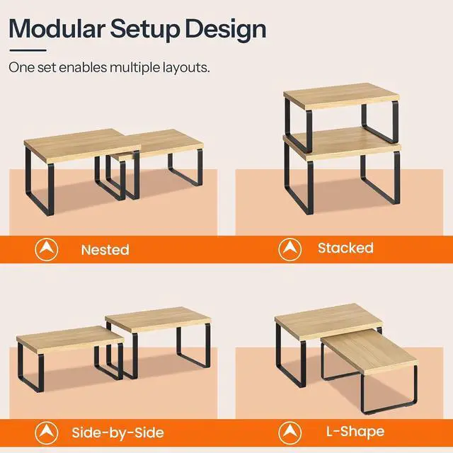 Alt view image 6 of 7 - Cabinet Organizer Shelf, Set of 2, Kitchen Countertop Organizer, Kitchen Countertop Shelf, Spice Rack for Counter, Stackable, Expandable for Cabinet, Kitchen, Natural and Black BN33TL01