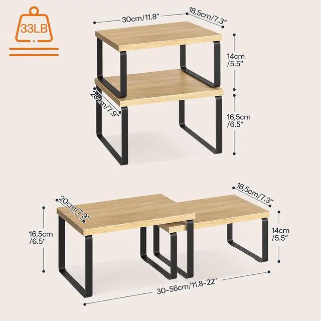 Alt view image 3 of 7 - Cabinet Organizer Shelf, Set of 2, Kitchen Countertop Organizer, Kitchen Countertop Shelf, Spice Rack for Counter, Stackable, Expandable for Cabinet, Kitchen, Natural and Black BN33TL01
