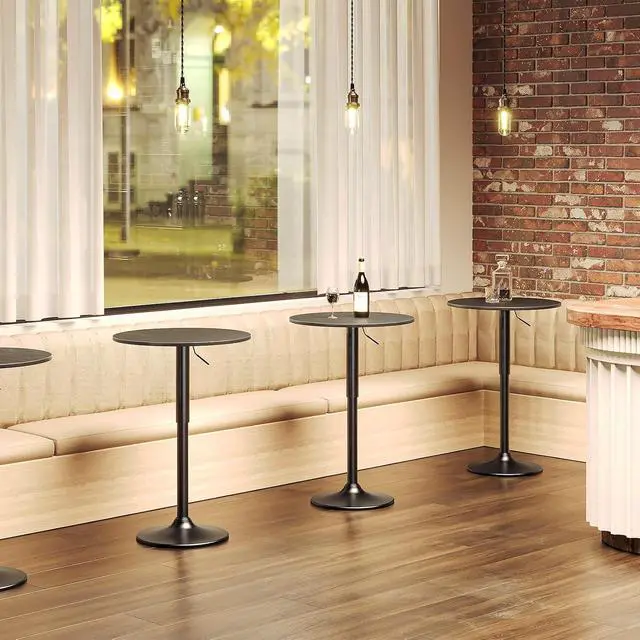 Alt view image 4 of 7 - Bar Table, Height-Adjustable Round Pub Table 27-35.4 Inches, Cocktail Table with Sturdy Base, Modern Style, Easy to Assemble, Suitable for Small Space, Black BK58BT01G1