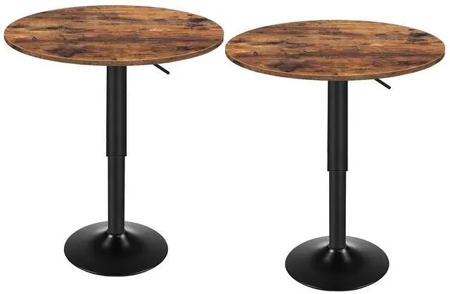 Main image of 2 Pcs Bar Table, Height-Adjustable Round Pub Table 27-35.4 Inches with Sturdy Base, Modern Style, Easy to Assemble, Suitable for Small Space, Rustic Brown and Black BF58BTP201G1