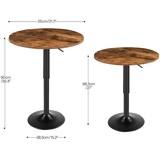 Alt view image 3 of 7 - 2 Pcs Bar Table, Height-Adjustable Round Pub Table 27-35.4 Inches with Sturdy Base, Modern Style, Easy to Assemble, Suitable for Small Space, Rustic Brown and Black BF58BTP201G1