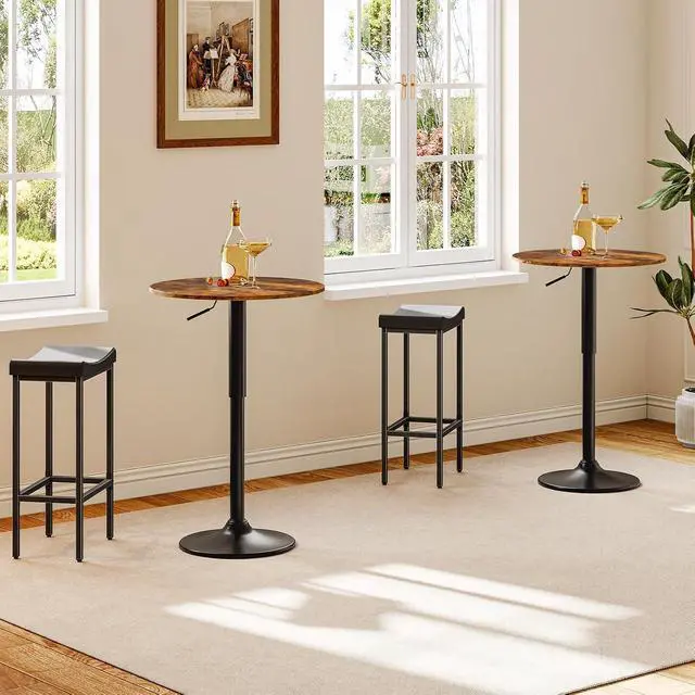 Alt view image 7 of 7 - 2 Pcs Bar Table, Height-Adjustable Round Pub Table 27-35.4 Inches with Sturdy Base, Modern Style, Easy to Assemble, Suitable for Small Space, Rustic Brown and Black BF58BTP201G1