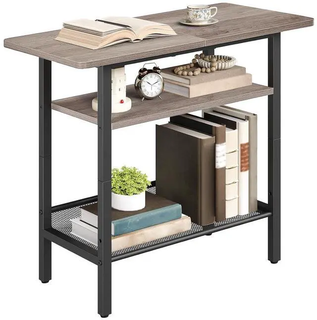 Main image of Side Table, Narrow End Table with Shelf, with Wide Storage Tabletop, 3-Tier Bedside Tables for Small Spaces for Living Room, Bedroom, Study, Greige and Black BG366BZ01