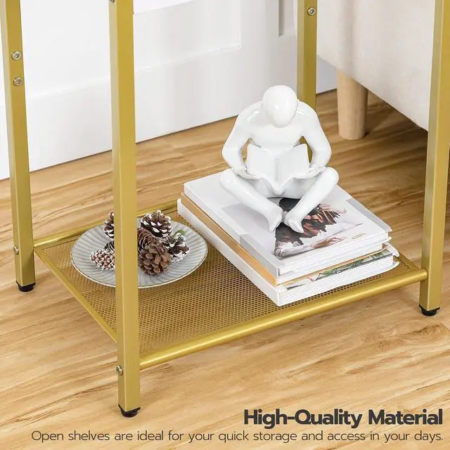 Alt view image 7 of 7 - Side Table with Charging Station, Set of 2 End Tables with USB Port, Nightstand for Tight Spaces, Tempered Glass, Modern Metal Frame, for Office, Bedroom, Living Room, Gold GD76UBZP201