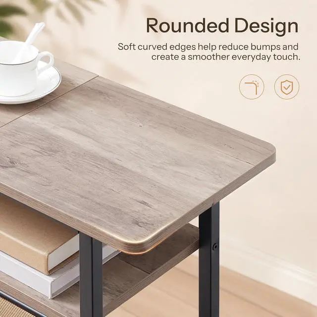 Alt view image 6 of 7 - Side Table, Narrow End Table with Shelf, with Wide Storage Tabletop, 3-Tier Bedside Tables for Small Spaces for Living Room, Bedroom, Study, Greige and Black BG366BZ01