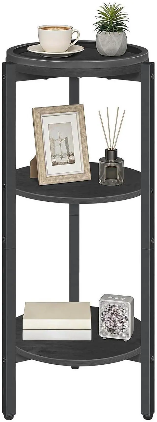 Main image of Small Round Side Table, 3-Tier Tall Coffee Drink Table for Sofa Couch, 28.7" H Slim Nightstand, Circle Accent End Table for Living Room, Corner, Bedroom, Black BB182BZ01