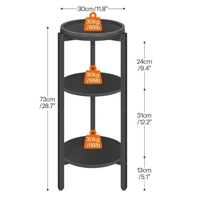 Alt view image 3 of 7 - Small Round Side Table, 3-Tier Tall Coffee Drink Table for Sofa Couch, 28.7" H Slim Nightstand, Circle Accent End Table for Living Room, Corner, Bedroom, Black BB182BZ01
