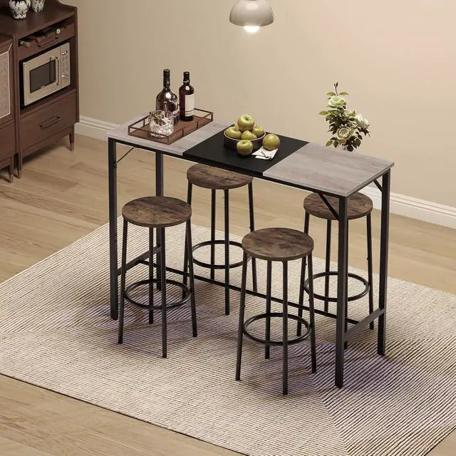 Alt view image 4 of 7 - Bar Table - 47.1" Rectangular Pub Table, Tall Counter Height, Long Bar Height for Small Spaces, Narrow High Top, Sturdy and Durable, Easy to Assemble, Greige BG12BT01