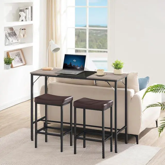 Alt view image 2 of 7 - Bar Table - 47.1" Rectangular Pub Table, Tall Counter Height, Long Bar Height for Small Spaces, Narrow High Top, Sturdy and Durable, Easy to Assemble, Greige BG12BT01