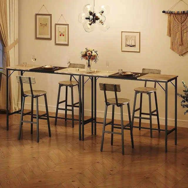 Alt view image 5 of 7 - Bar Table - 47.1" Rectangular Pub Table, Tall Counter Height, Long Bar Height for Small Spaces, Narrow High Top, Sturdy and Durable, Easy to Assemble, Greige BG12BT01
