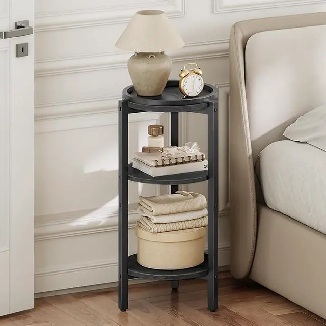 Alt view image 5 of 7 - Small Round Side Table, 3-Tier Tall Coffee Drink Table for Sofa Couch, 28.7" H Slim Nightstand, Circle Accent End Table for Living Room, Corner, Bedroom, Black BB182BZ01
