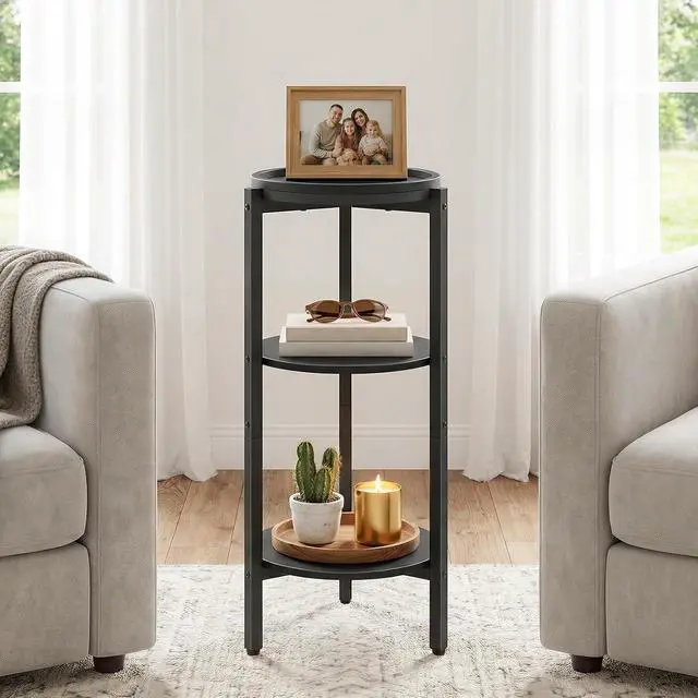 Alt view image 4 of 7 - Small Round Side Table, 3-Tier Tall Coffee Drink Table for Sofa Couch, 28.7" H Slim Nightstand, Circle Accent End Table for Living Room, Corner, Bedroom, Black BB182BZ01