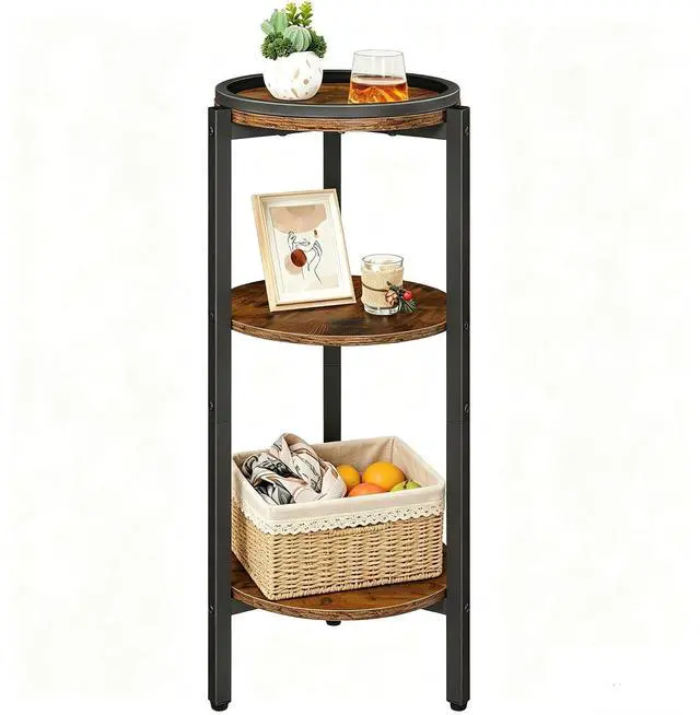 Main image of Small Round Side Table, 3-Tier Tall Coffee Drink Table for Sofa Couch, 28.7" H Slim Nightstand, Circle Accent End Table for Living Room, Corner, Bedroom, Rustic Brown BF182BZ01