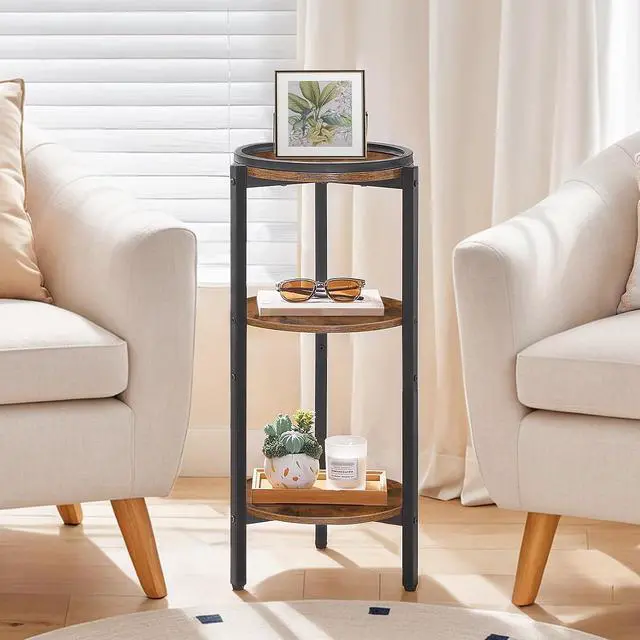 Alt view image 5 of 7 - Small Round Side Table, 3-Tier Tall Coffee Drink Table for Sofa Couch, 28.7" H Slim Nightstand, Circle Accent End Table for Living Room, Corner, Bedroom, Rustic Brown BF182BZ01