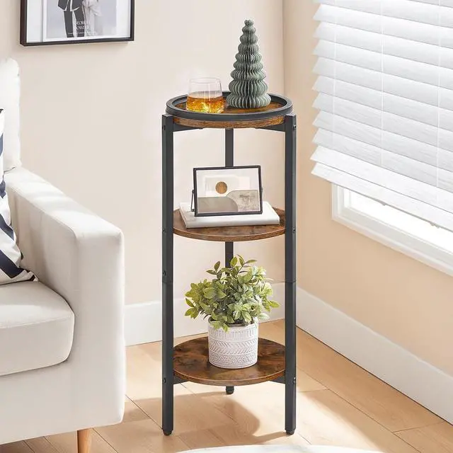Alt view image 4 of 7 - Small Round Side Table, 3-Tier Tall Coffee Drink Table for Sofa Couch, 28.7" H Slim Nightstand, Circle Accent End Table for Living Room, Corner, Bedroom, Rustic Brown BF182BZ01