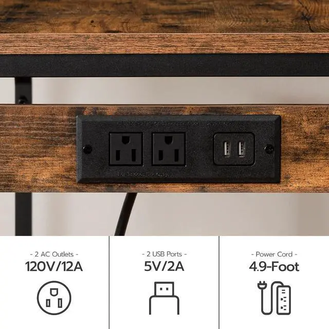 Alt view image 4 of 7 - Bar Table and Chairs Set, 47.2" Dining Table Set with Power Outlet, 3-Piece Pub Table Set, Kitchen Bar Height Table with Stools of 2, Space Saving for Living Room, Rustic Brown BF46UBT01
