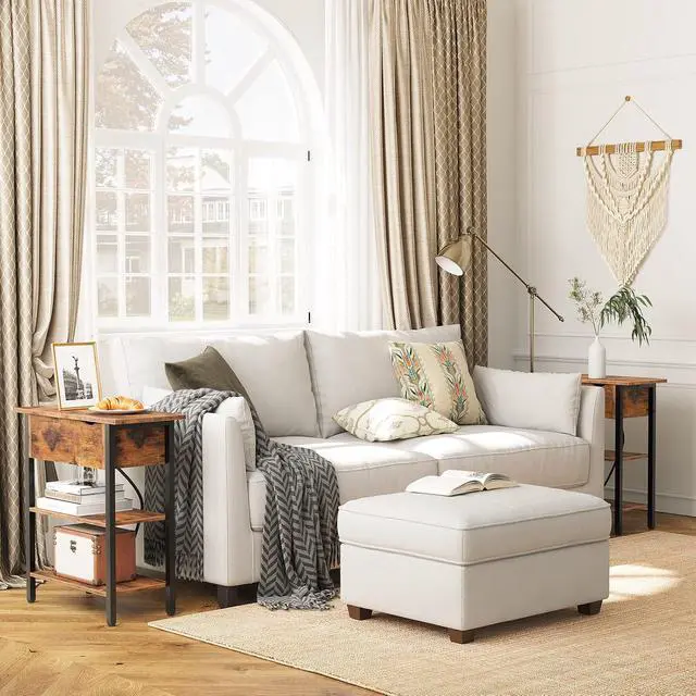 Alt view image 2 of 7 - Set of 2 End Tables, Side Table with Charging Station, Flip Top Nightstand with USB Ports and Outlets, Bedside Tables with Shelf for Small Spaces, Living Room, Bedroom, Rustic Brown BF341BZP201