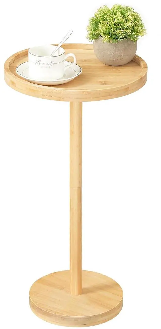 Main image of Small Round Side Table, Bamboo Drink Table, Coffee Martini Table with Pedestal Accent for Small Spaces in Living Room, Bedroom, Sofa Couch, Natural YL235BZ01