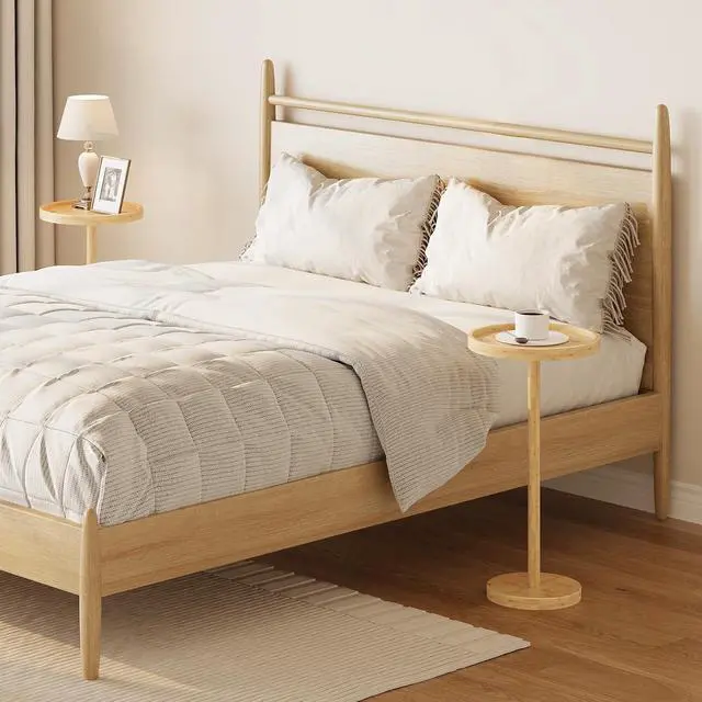 Alt view image 2 of 7 - Small Round Side Table, Bamboo Drink Table, Coffee Martini Table with Pedestal Accent for Small Spaces in Living Room, Bedroom, Sofa Couch, Natural YL235BZ01
