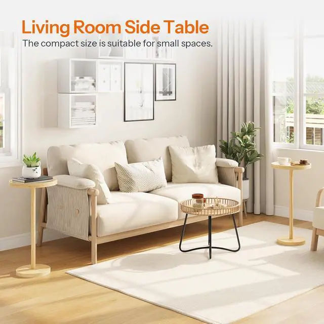 Alt view image 5 of 7 - Small Round Side Table, Bamboo Drink Table, Coffee Martini Table with Pedestal Accent for Small Spaces in Living Room, Bedroom, Sofa Couch, Natural YL235BZ01