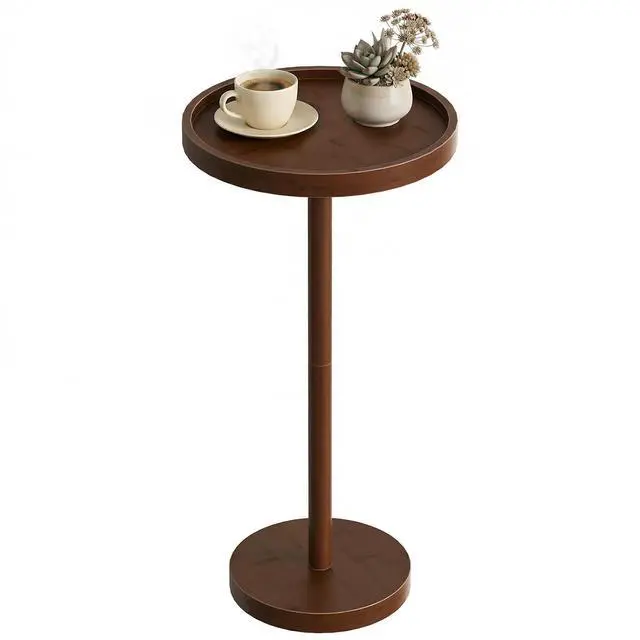 Main image of Small Round Side Table, Bamboo Drink Table, Coffee Martini Table with Pedestal Accent for Small Spaces in Living Room, Bedroom, Sofa Couch, Mocha MA235BZ01