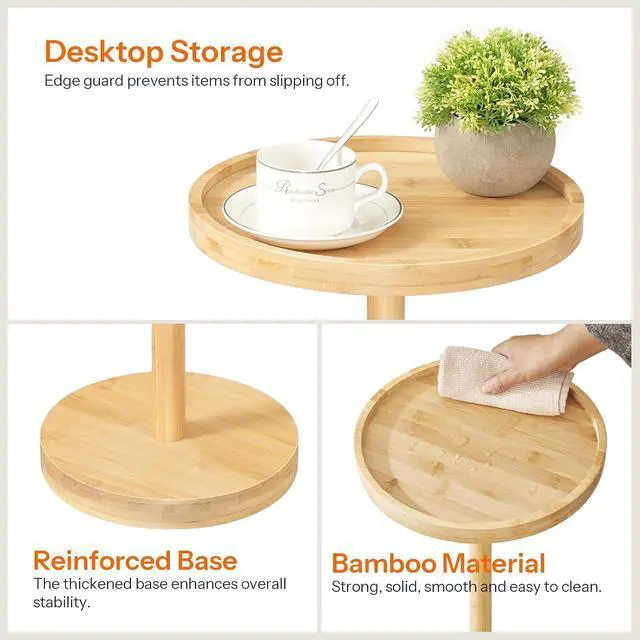 Alt view image 6 of 7 - Small Round Side Table, Bamboo Drink Table, Coffee Martini Table with Pedestal Accent for Small Spaces in Living Room, Bedroom, Sofa Couch, Natural YL235BZ01