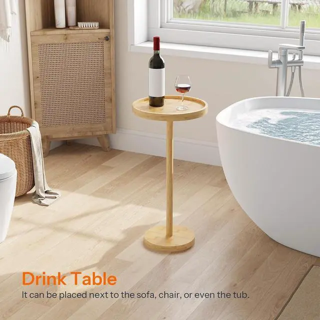 Alt view image 7 of 7 - Small Round Side Table, Bamboo Drink Table, Coffee Martini Table with Pedestal Accent for Small Spaces in Living Room, Bedroom, Sofa Couch, Natural YL235BZ01