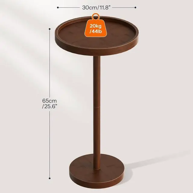 Alt view image 3 of 7 - Small Round Side Table, Bamboo Drink Table, Coffee Martini Table with Pedestal Accent for Small Spaces in Living Room, Bedroom, Sofa Couch, Mocha MA235BZ01