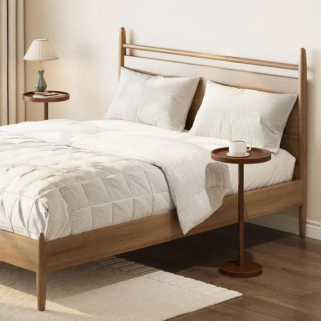 Alt view image 2 of 7 - Small Round Side Table, Bamboo Drink Table, Coffee Martini Table with Pedestal Accent for Small Spaces in Living Room, Bedroom, Sofa Couch, Mocha MA235BZ01