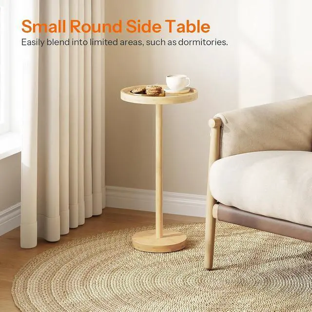Alt view image 4 of 7 - Small Round Side Table, Bamboo Drink Table, Coffee Martini Table with Pedestal Accent for Small Spaces in Living Room, Bedroom, Sofa Couch, Natural YL235BZ01