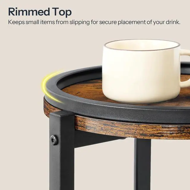 Alt view image 7 of 7 - Small Round Side Table, 3-Tier Tall Coffee Drink Table for Sofa Couch, 28.7" H Slim Nightstand, Circle Accent End Table for Living Room, Corner, Bedroom, Rustic Brown BF182BZ01