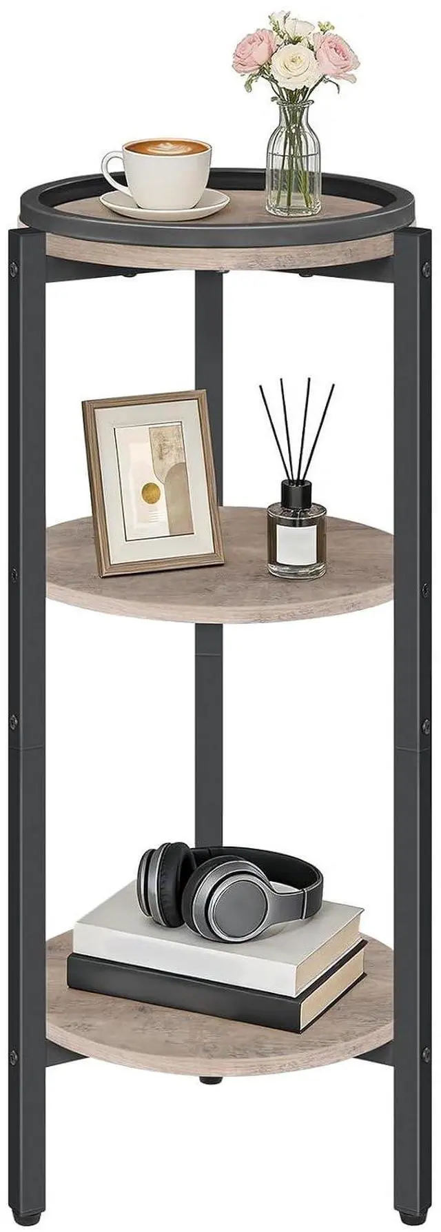 Main image of Small Round Side Table, 3-Tier Tall Coffee Drink Table for Sofa Couch, 28.7" H Slim Nightstand, Circle Accent End Table for Living Room, Corner, Bedroom, Greige BG182BZ01