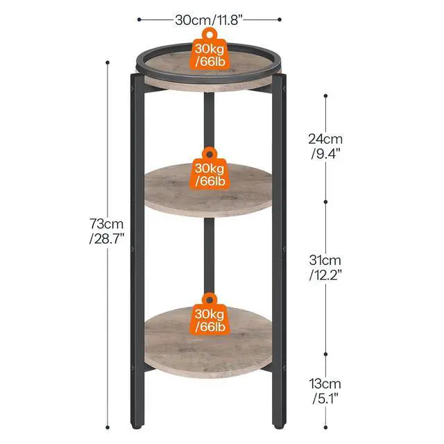 Alt view image 3 of 7 - Small Round Side Table, 3-Tier Tall Coffee Drink Table for Sofa Couch, 28.7" H Slim Nightstand, Circle Accent End Table for Living Room, Corner, Bedroom, Greige BG182BZ01