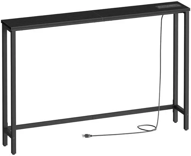 Main image of 47.2" Narrow Console Table with Power Outlet, 5.9" Behind Couch Table with Charging Station, Long Sofa Side Table, Skinny Entryway Table for Living Room, Hallway, Foyer, Black BB15XG01G1