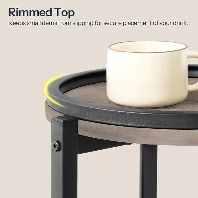 Alt view image 7 of 7 - Small Round Side Table, 3-Tier Tall Coffee Drink Table for Sofa Couch, 28.7" H Slim Nightstand, Circle Accent End Table for Living Room, Corner, Bedroom, Greige BG182BZ01