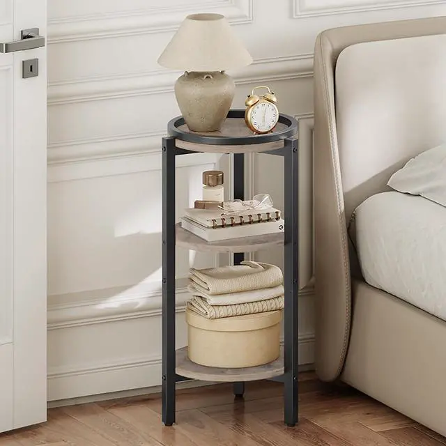 Alt view image 5 of 7 - Small Round Side Table, 3-Tier Tall Coffee Drink Table for Sofa Couch, 28.7" H Slim Nightstand, Circle Accent End Table for Living Room, Corner, Bedroom, Greige BG182BZ01