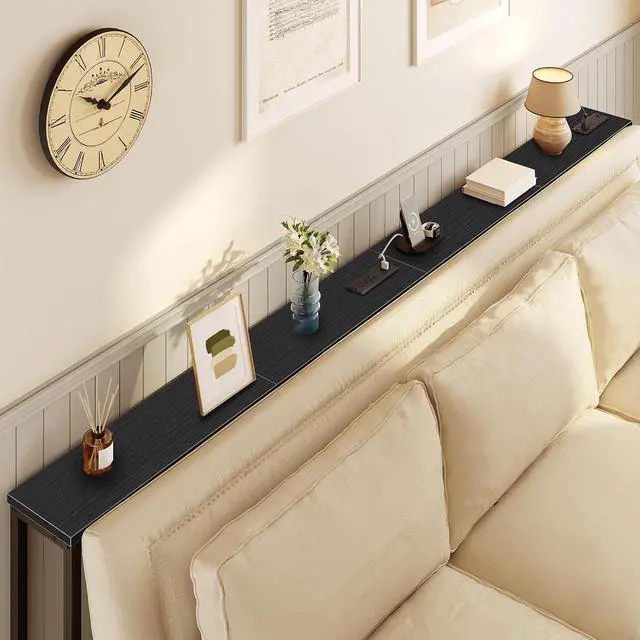 Alt view image 2 of 7 - 47.2" Narrow Console Table with Power Outlet, 5.9" Behind Couch Table with Charging Station, Long Sofa Side Table, Skinny Entryway Table for Living Room, Hallway, Foyer, Black BB15XG01G1