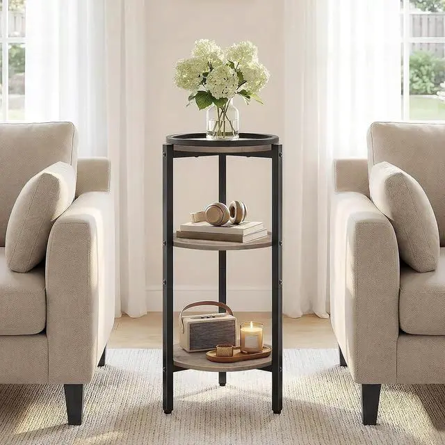 Alt view image 4 of 7 - Small Round Side Table, 3-Tier Tall Coffee Drink Table for Sofa Couch, 28.7" H Slim Nightstand, Circle Accent End Table for Living Room, Corner, Bedroom, Greige BG182BZ01